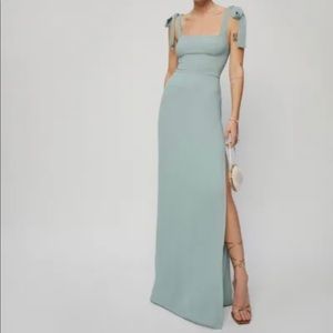 Light sage gown slit dress